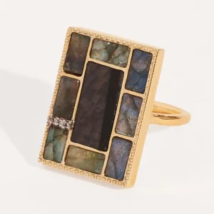 Bague Mara - Onyx Texturé / Labradorite