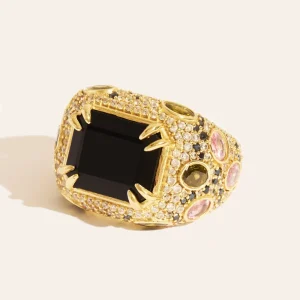 Bague Panthère - Quartz coloré noir