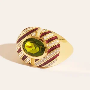 Bague Zèbre - Quartz coloré vert & émail bordeaux