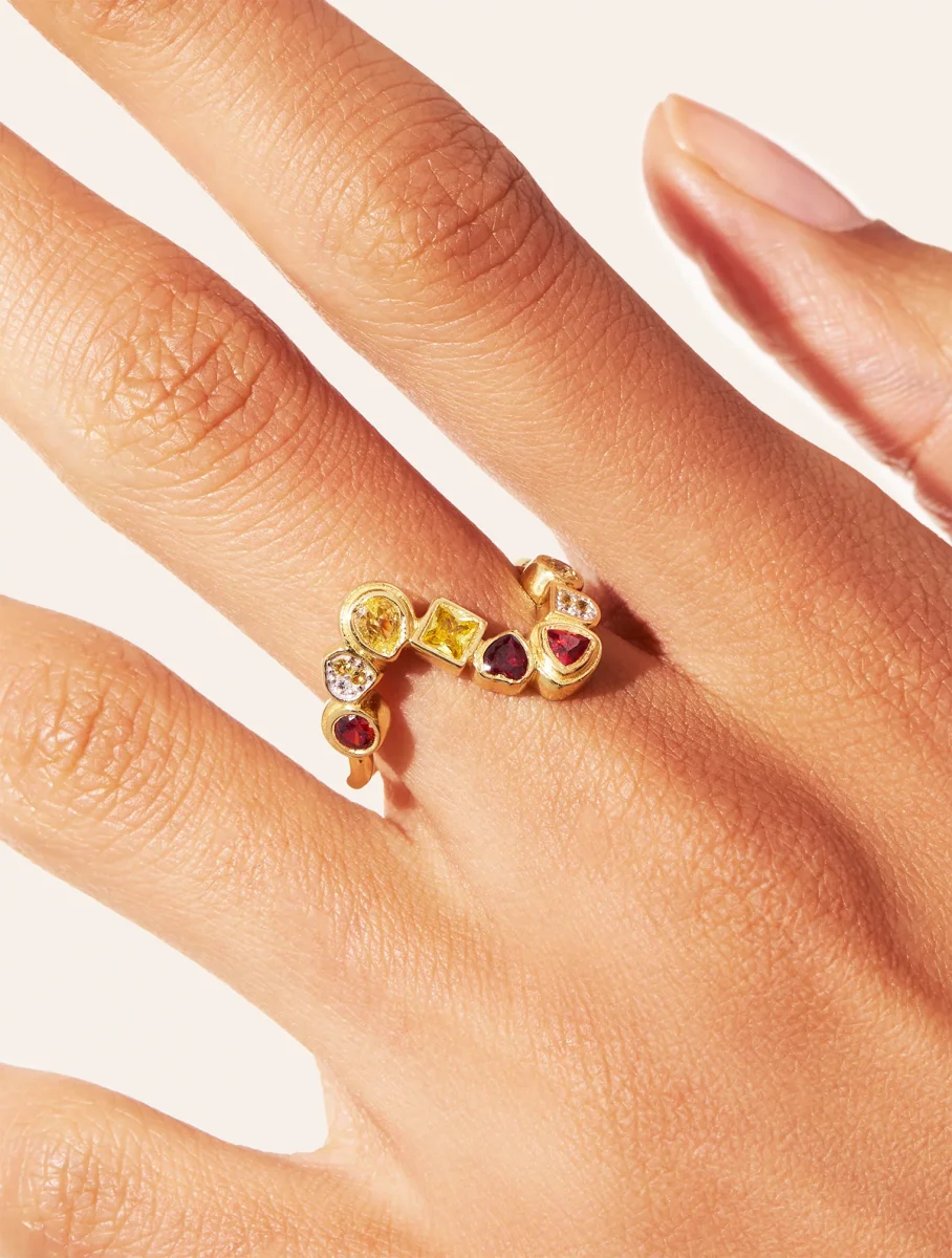 Bague Rivière - Zircons jaune et grenat – Image 4