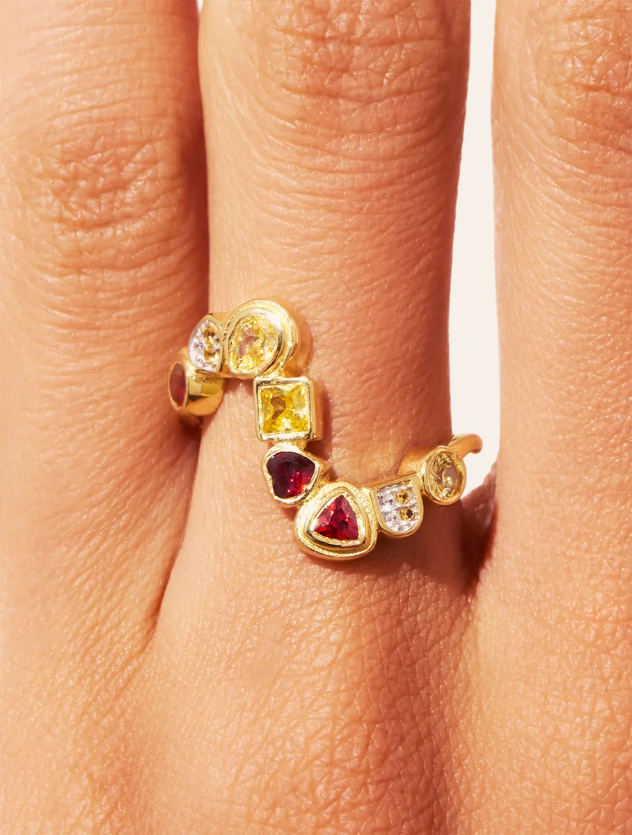 Bague Rivière - Zircons jaune et grenat – Image 3