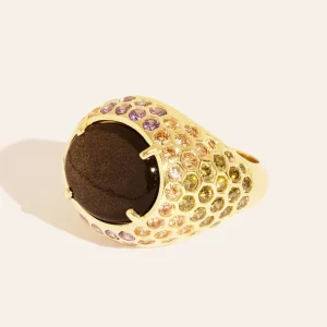Bague tortue - obsidienne dorée - Soleil sauvage II