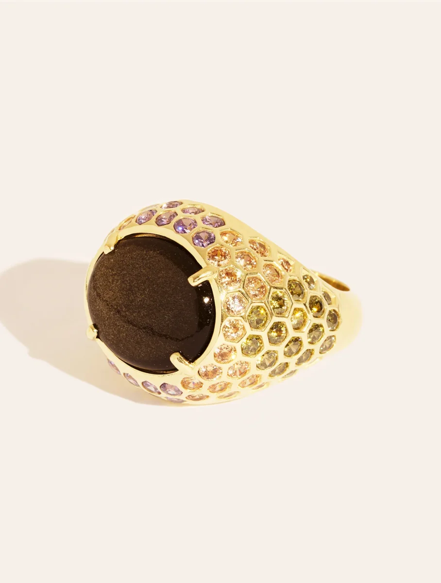 Bague tortue - obsidienne dorée - Soleil sauvage II – Image 2