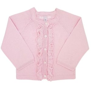 Cardigan bébé fille volanté en maille fine - Rose