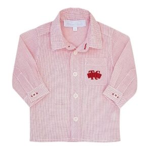 Chemise bébé garçon poche brodée - Rouge/blanc