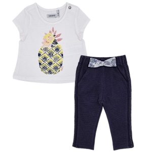 Ensemble bébé fille t-shirt et pantalon - Blanc/marine
