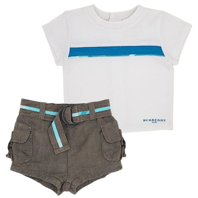 Ensemble bébé fille t-shirt et short - Blanc/kaki – Image 2