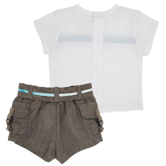 Ensemble bébé fille t-shirt et short - Blanc/kaki – Image 3