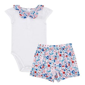 Ensemble bébé fille body et short - Blanc/bleu