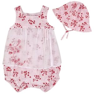 Ensemble bébé fille combinaison et chapeau - Rouge/blanc