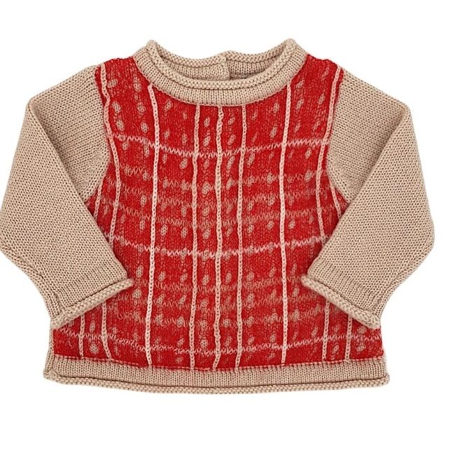 Pull bébé mixte boutonné dos - Beige/rouge