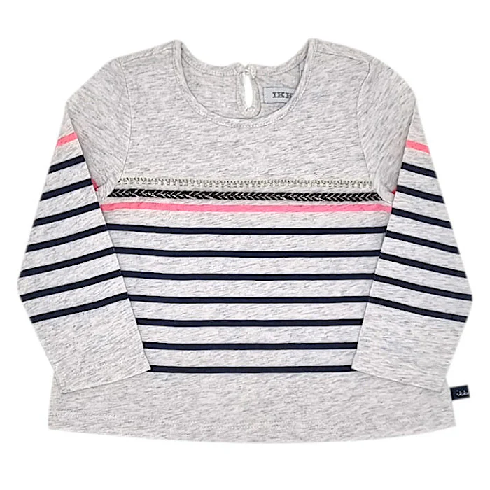 T-shirt rayé bébé fille en jersey de coton - Gris/marine